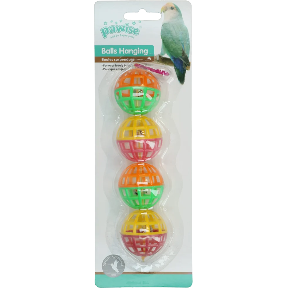 Balles de jeu pour oiseaux avec clochettes, 4 pièces, 16 cm – Pawise Balls Hanging – Image 1