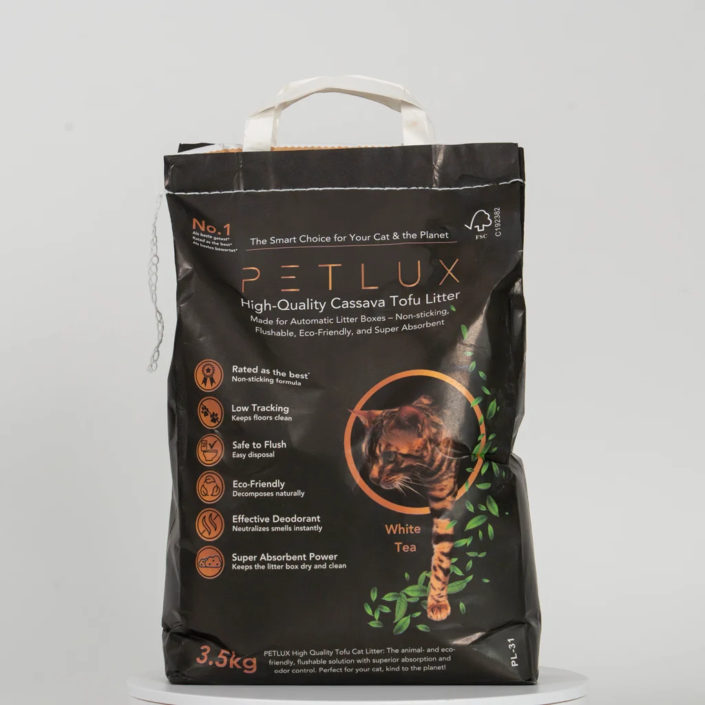 Litière agglomérante au tofu pour bacs à litière automatiques, 3,5 kg – Petlux Cassava Tofu – Image 1