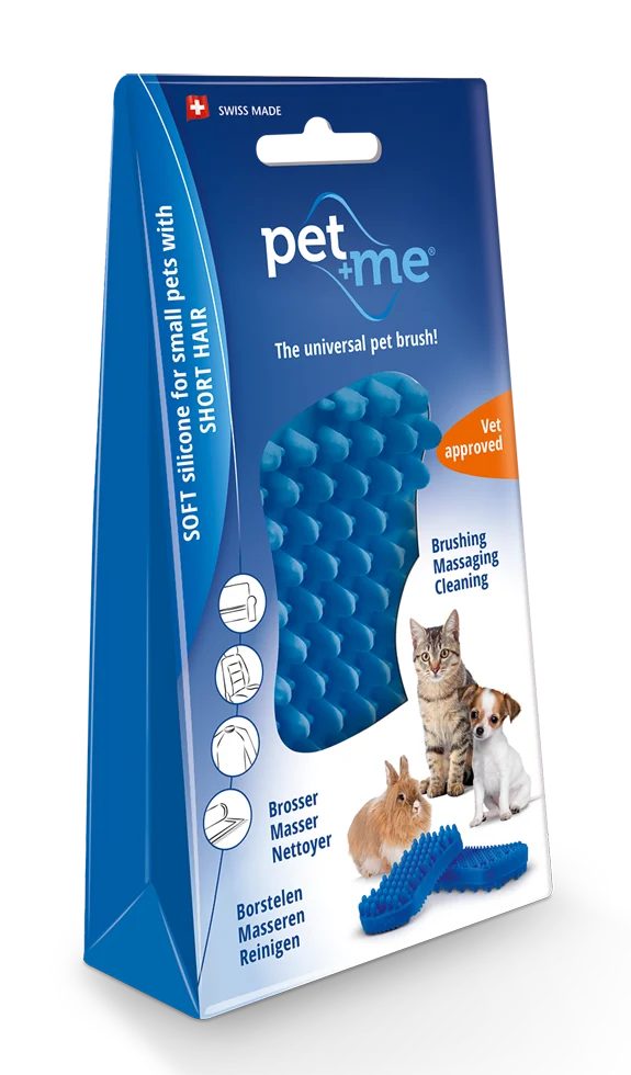Brosse en silicone pour chats à poils courts, bleue – Pet + Me Cat Hair Brush – Image 1