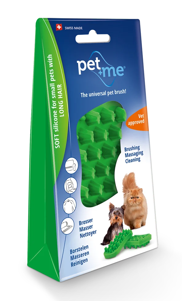 Brosse en silicone pour chats à poils longs, verte – Pet + Me Cat Hair Brush – Image 1