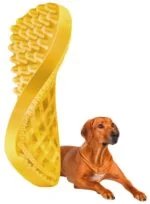 Brosse en silicone pour chien à poils courts, jaune – Pet + Me – Image 4