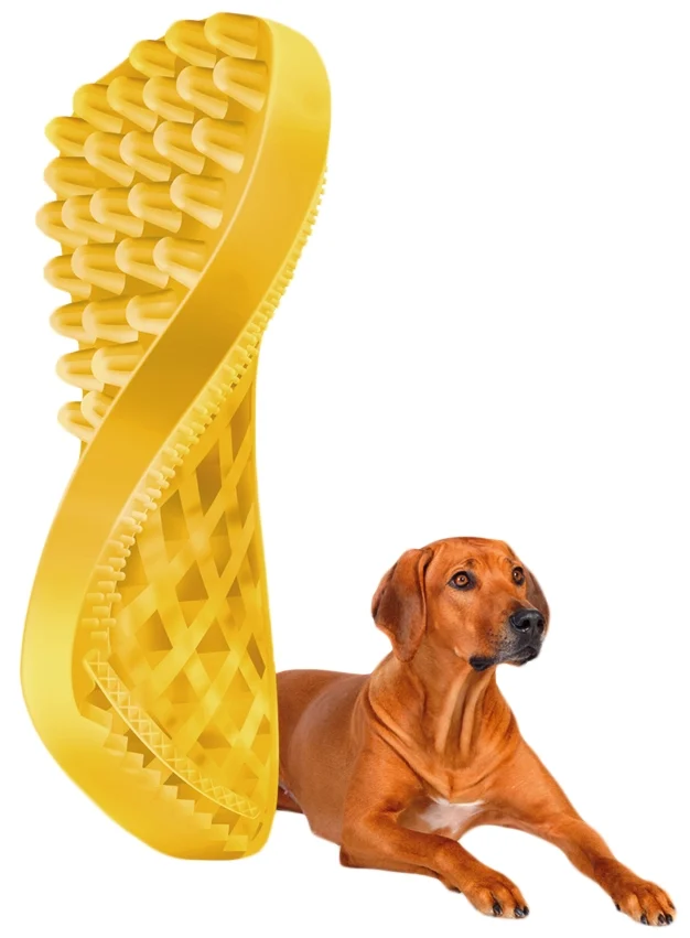 Brosse en silicone pour chien à poils courts, jaune – Pet + Me – Image 4