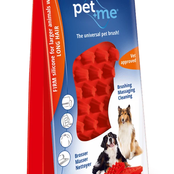 Brosse pour chien à poil long en silicone, rouge – Pet + Me