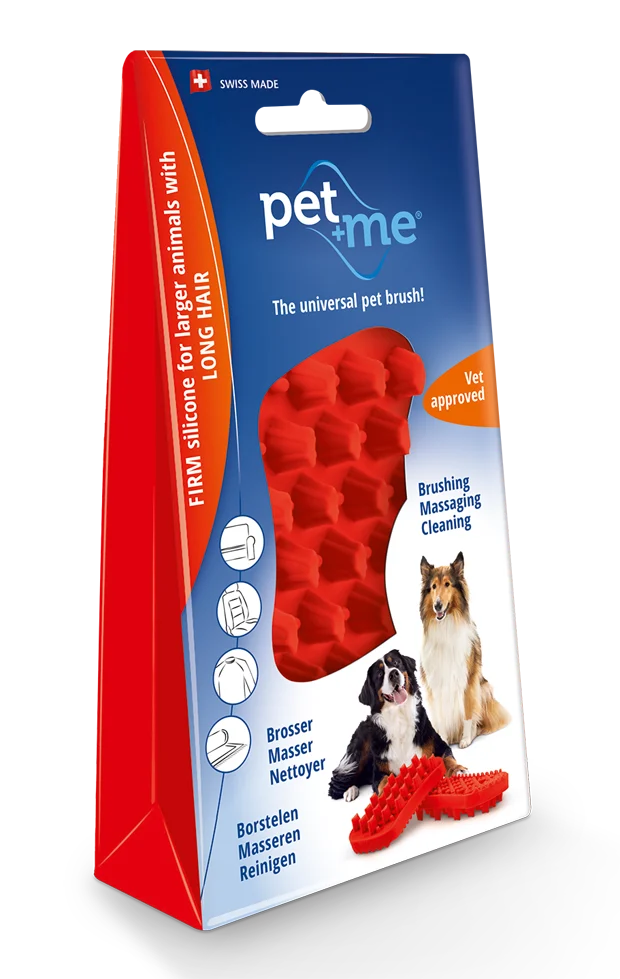 Brosse pour chien à poil long en silicone, rouge – Pet + Me – Image 1