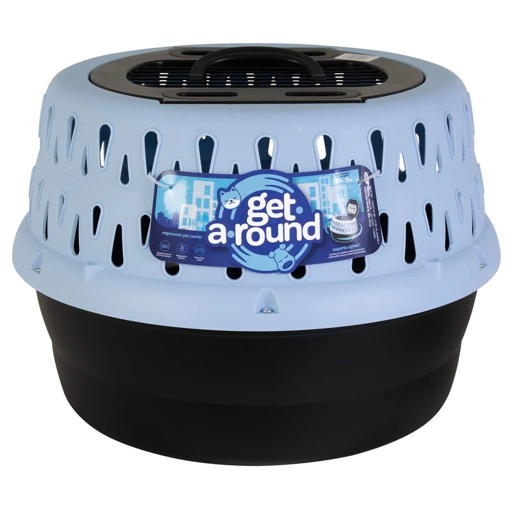 Caisse de transport ronde pour chats avec ouverture sur le dessus, bleue – Petmate Get-A-Round Kennel – Image 1