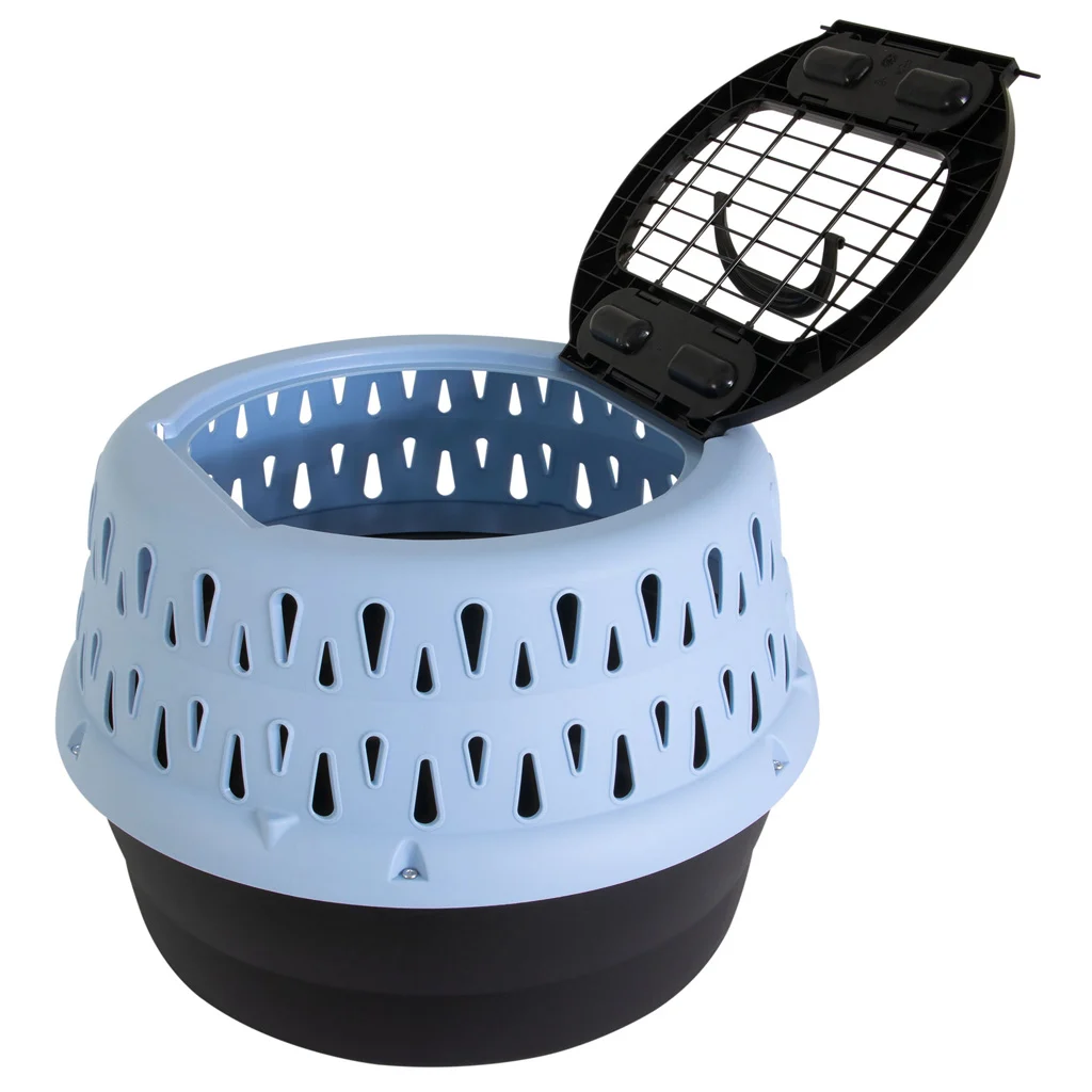 Caisse de transport ronde pour chats avec ouverture sur le dessus, bleue – Petmate Get-A-Round Kennel – Image 3