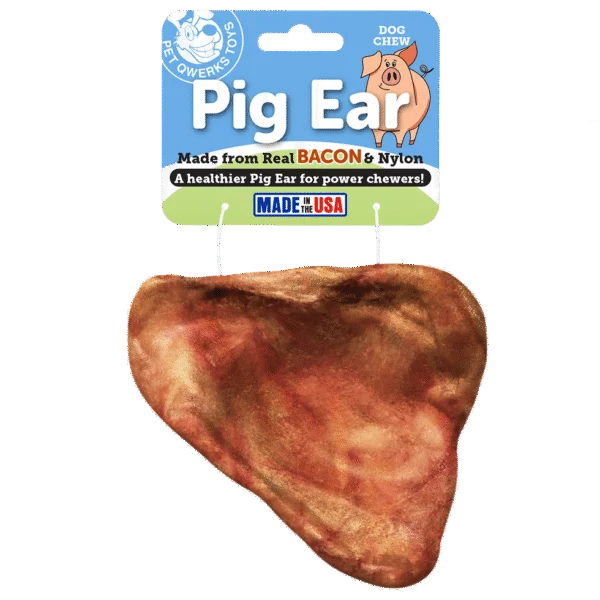 Jouet à mâcher en nylon en forme d’oreille de porc, goût bacon, 10 cm – Pet Qwerks Pig Ear M
