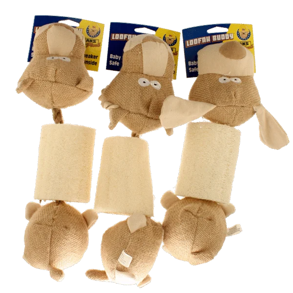 Jouet couineur pour chien en luffa et en jute, assorti – Petsport Loofah Buddy