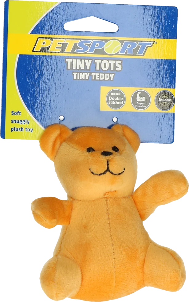 Peluche pour chien avec couineur, marron, env. 10 cm – Petsport Tiny Tots Teddy – Image 1