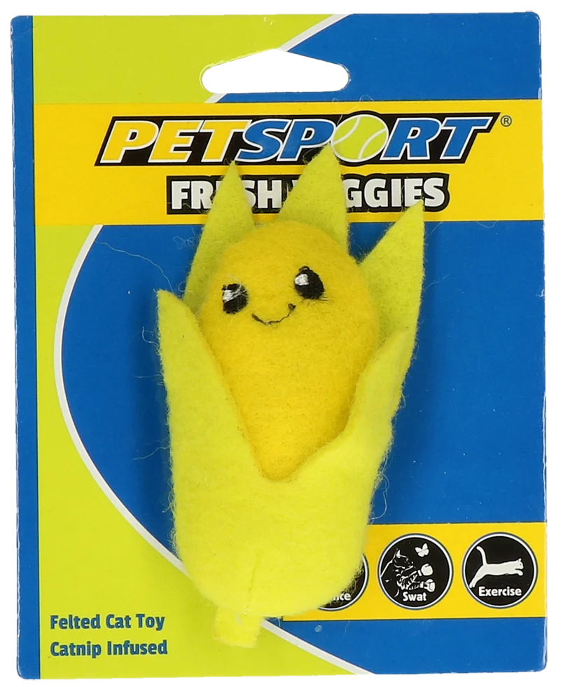Légume jouet en forme de maïs avec herbe à chat et polaire – Petsport Fresh Veggies Maïs – Image 1