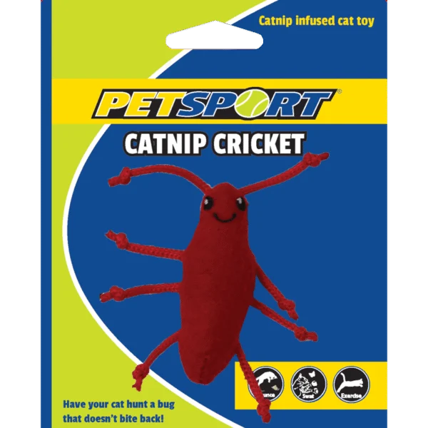 Grillon jouet avec herbe à chat et polaire, corps de 7 cm, rouge – Petsport Catnip Cricket