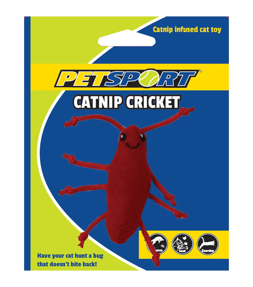 Grillon jouet avec herbe à chat et polaire, corps de 7 cm, rouge – Petsport Catnip Cricket – Image 1