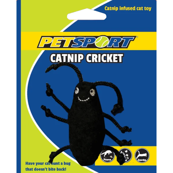 Jouet criquet avec herbe à chat et polaire, corps de 7 cm, noir – Petsport Catnip Cricket