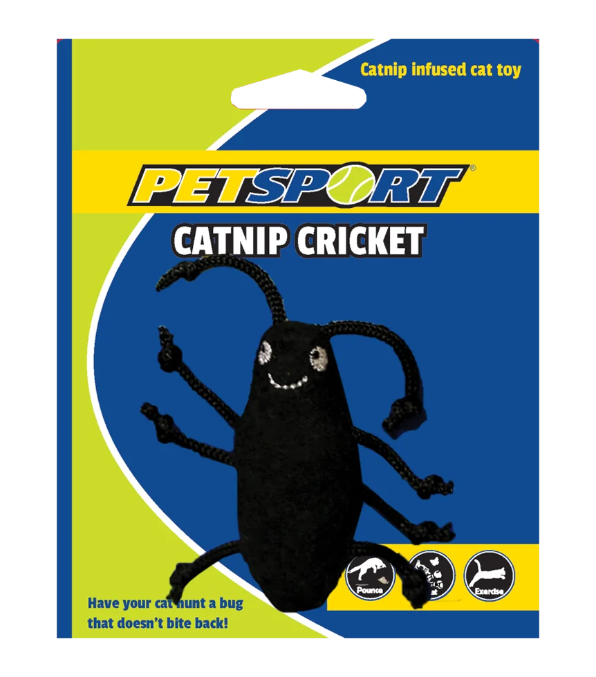 PETS70134R.png Jouet criquet avec herbe à chat et polaire, corps de 7 cm, noir – Petsport Catnip Cricket – Image 1
