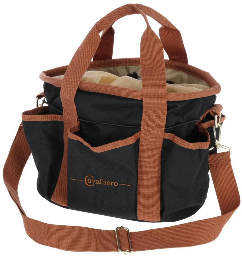 Sac de pansage avec 6 poches extérieures et bandoulière amovible, noir, 28 x 20 x 22 cm – Covalliero Grooming Bag – Image 1