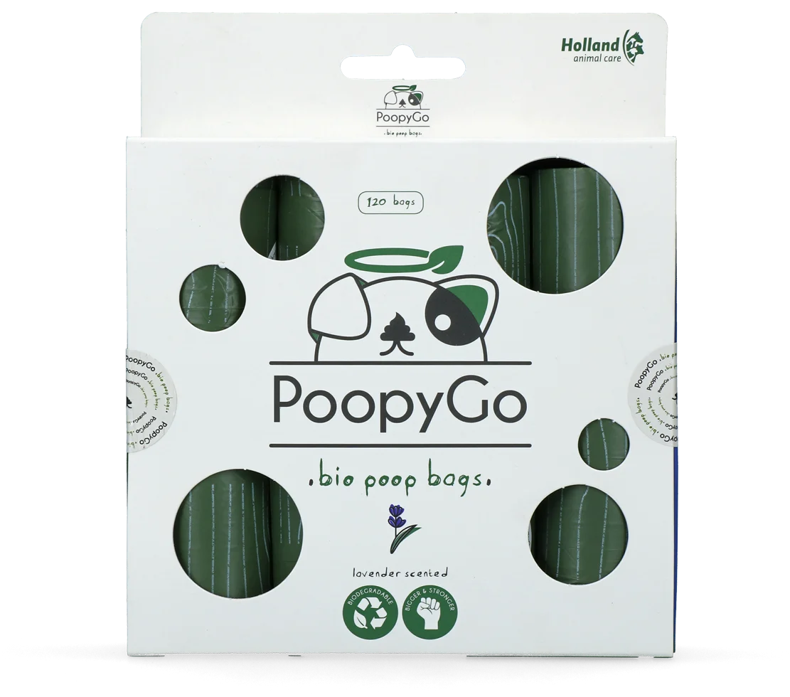 Sacs à déjections canines biodégradables parfumés à la lavande, 120 pièces – PoopyGo Eco friendly – Image 1