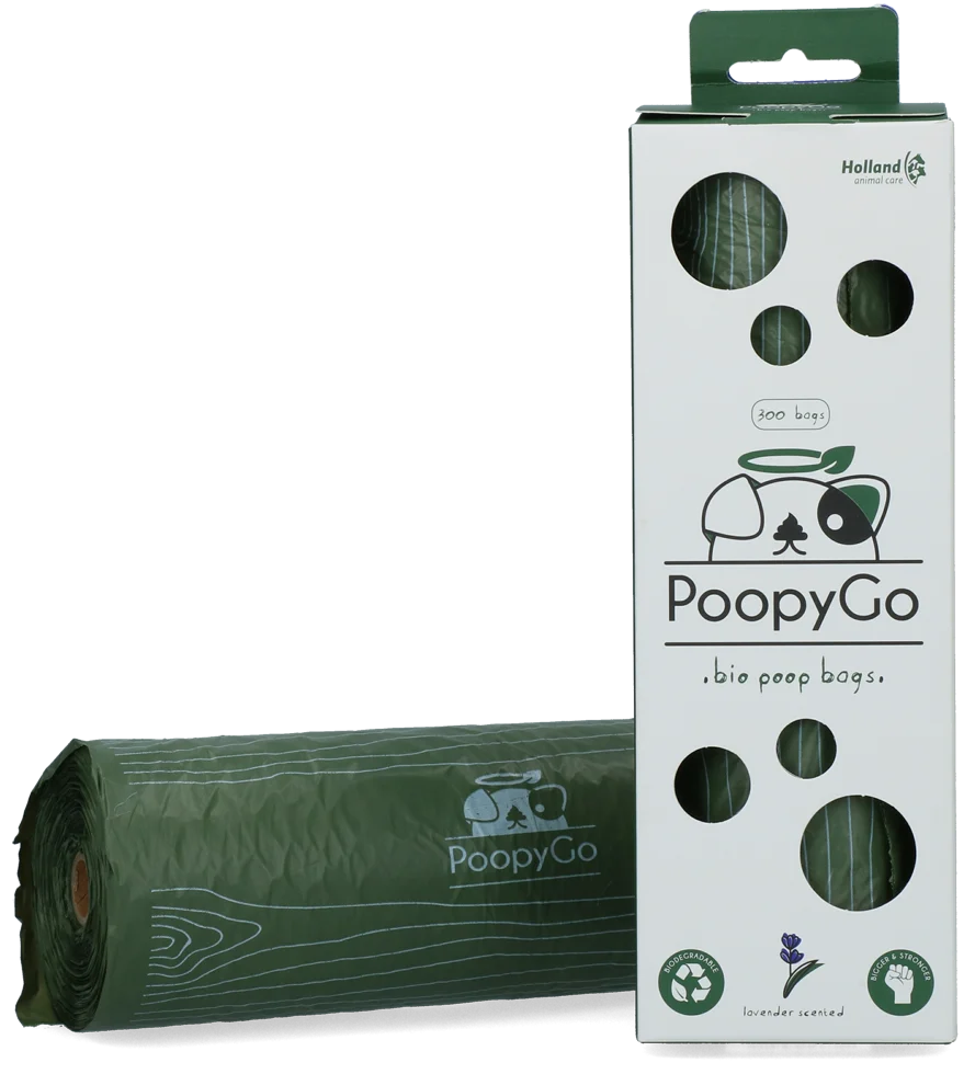 Sacs à déjections canines biodégradables parfumés à la lavande, 300 unités en boîte – PoopyGo Eco friendly Tissue Box – Image 1