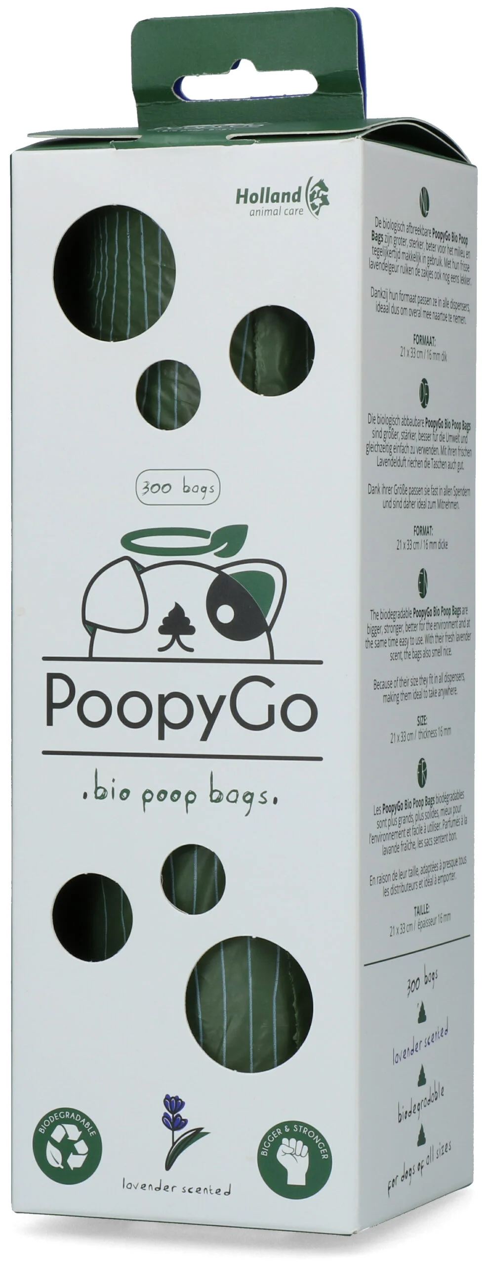 Sacs à déjections canines biodégradables parfumés à la lavande, 300 unités en boîte – PoopyGo Eco friendly Tissue Box – Image 2