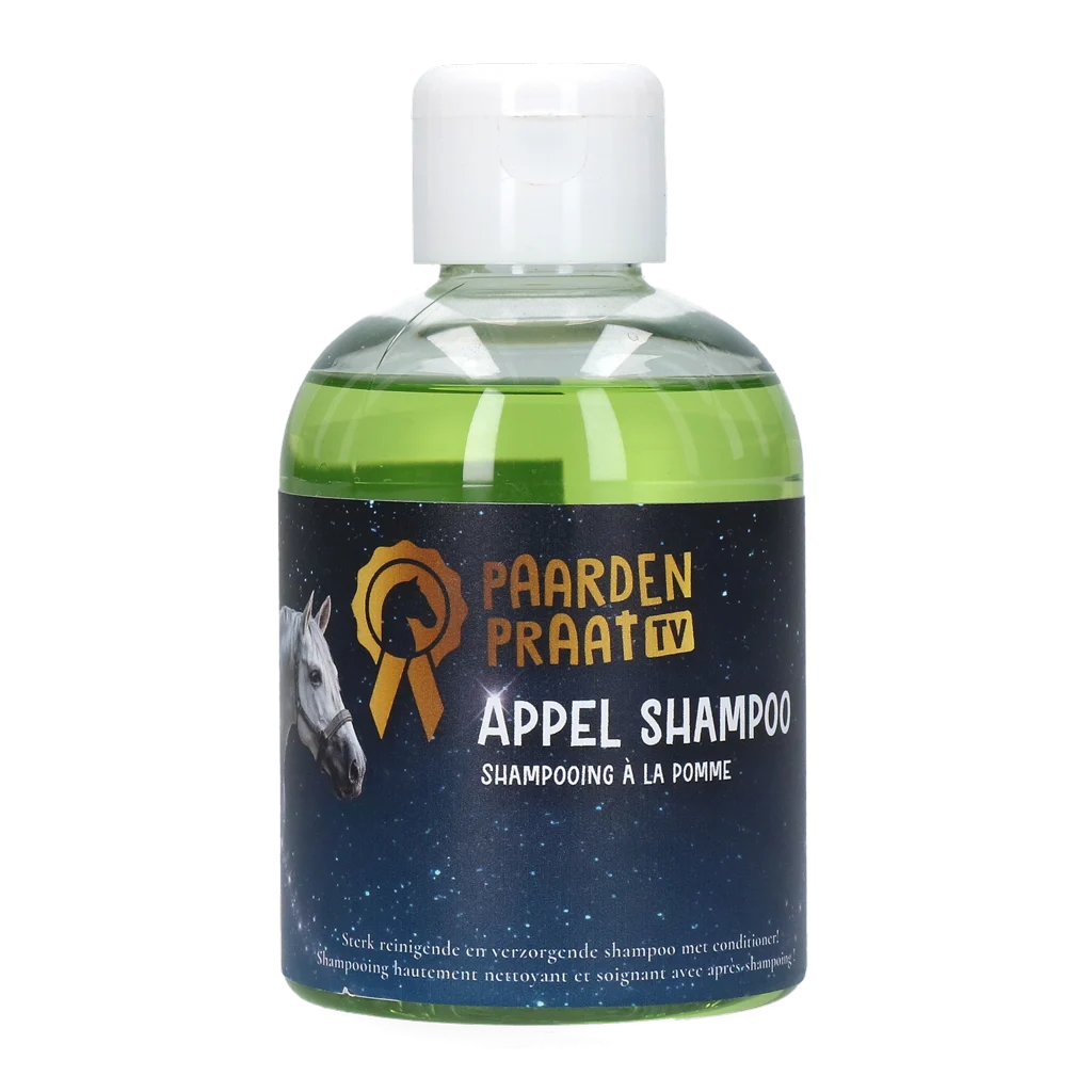 PRAA001.png Shampooing après-shampooing pour chevaux, 250 ml – Paardenpraat TV Shampooing à la pomme – Image 1