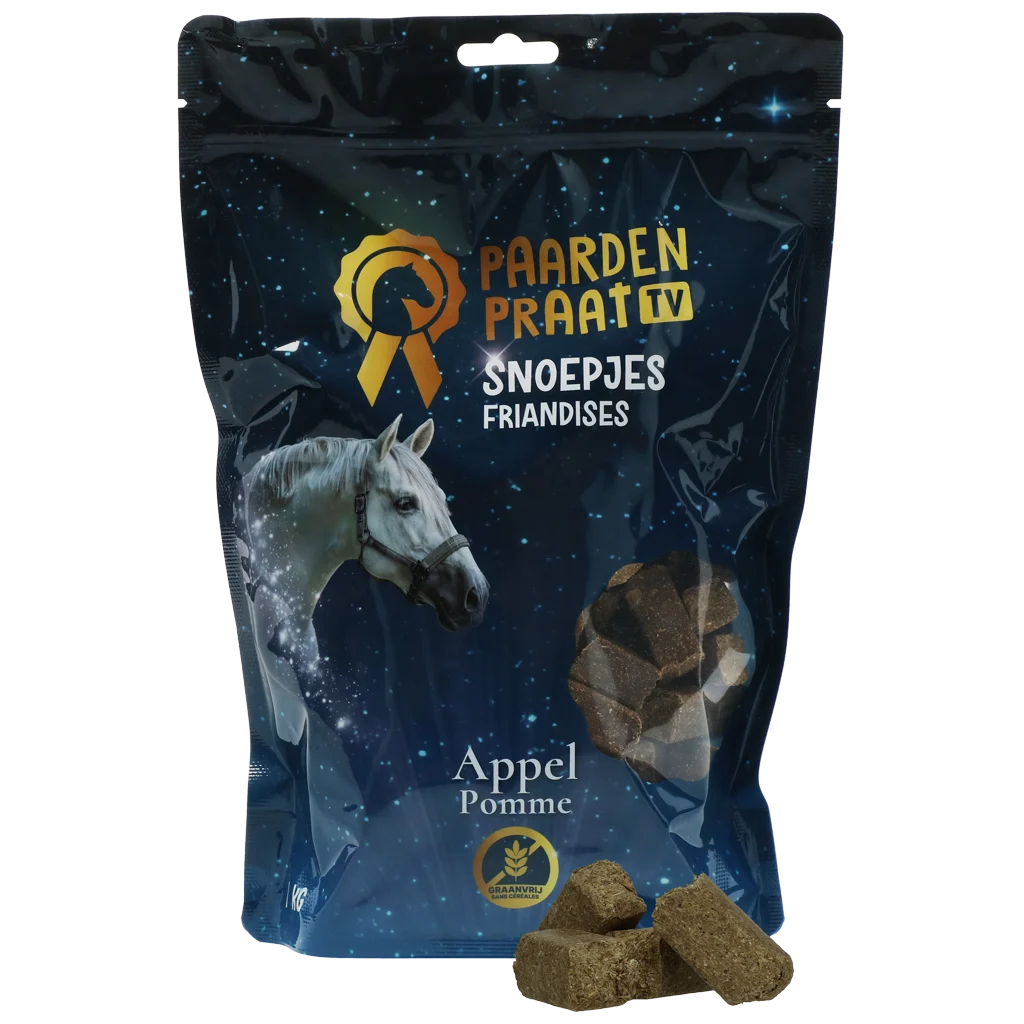 PRAA0012A.png Friandises pour chevaux à la pomme, sans céréales, 1 kg – Paardenpraat TV – Image 1