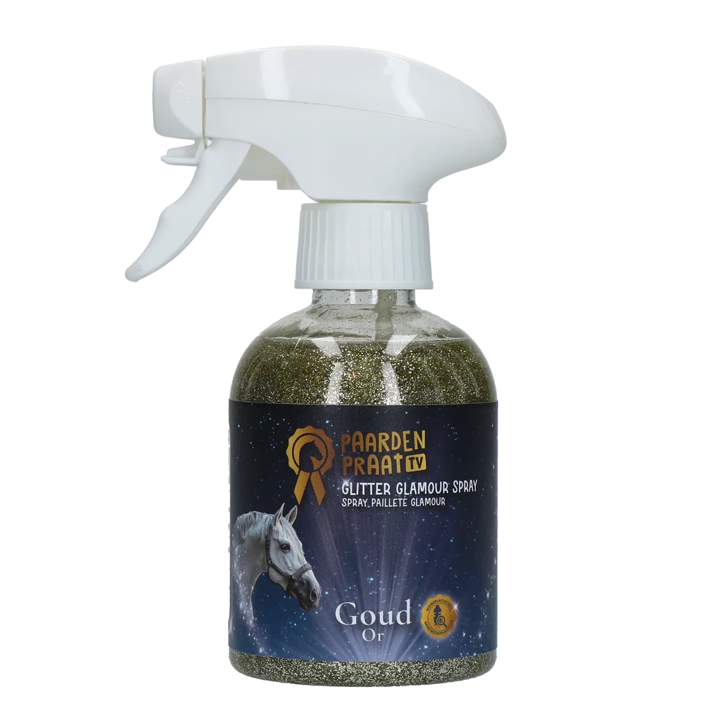 Spray pailleté pour chevaux, or, 250 ml – Paardenpraat TV Glitter Glamour Spray – Image 1