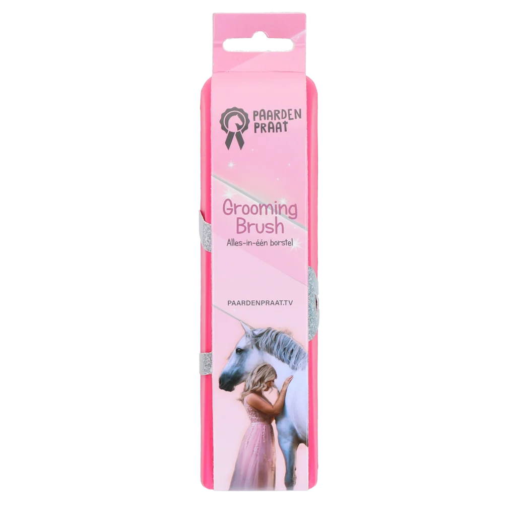 PRAA5070.png Brosse pour étriller et laver les chevaux, rose, M, 17,5 cm – Paardenpraat TV Grooming Brush – Image 1