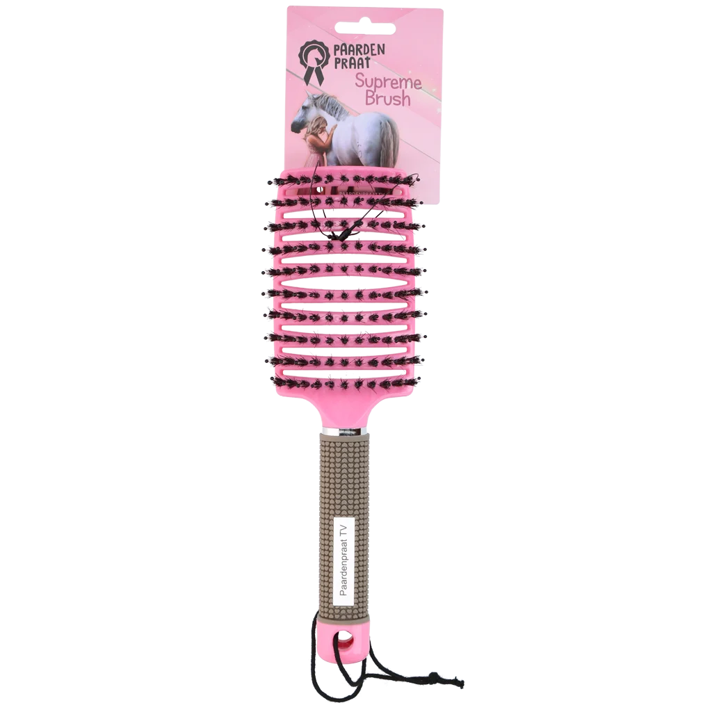 Brosse à crinière en poils de sanglier et picots flexibles, rose, 24,5 cm – Paardenpraat TV Horse Supreme – Image 1