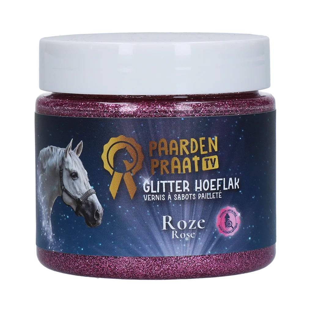 PRAA7052.png Vernis à sabots pailleté à base d’eau, rose – Paardenpraat TV Glitter Hoeflak – Image 1