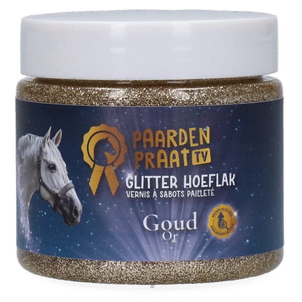 Vernis à sabots pailleté à base d’eau, doré – Paardenpraat TV Glitter Hoeflak