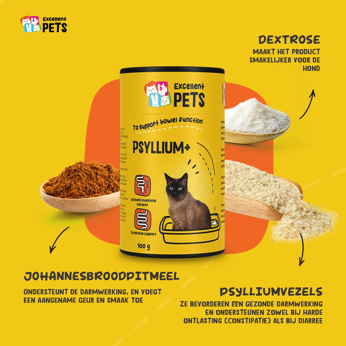 Poudre de psyllium pour chats avec farine de graines de caroube, 100 g – Excellent Pets Cat Psyllium+ – Image 5
