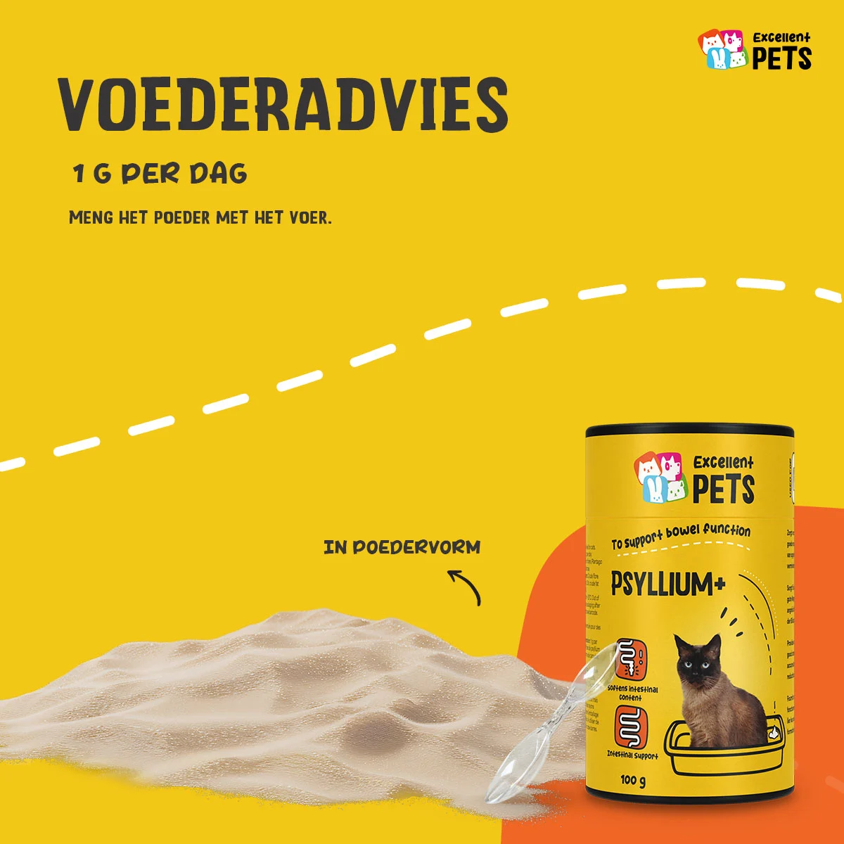 Poudre de psyllium pour chats avec farine de graines de caroube, 100 g – Excellent Pets Cat Psyllium+ – Image 2