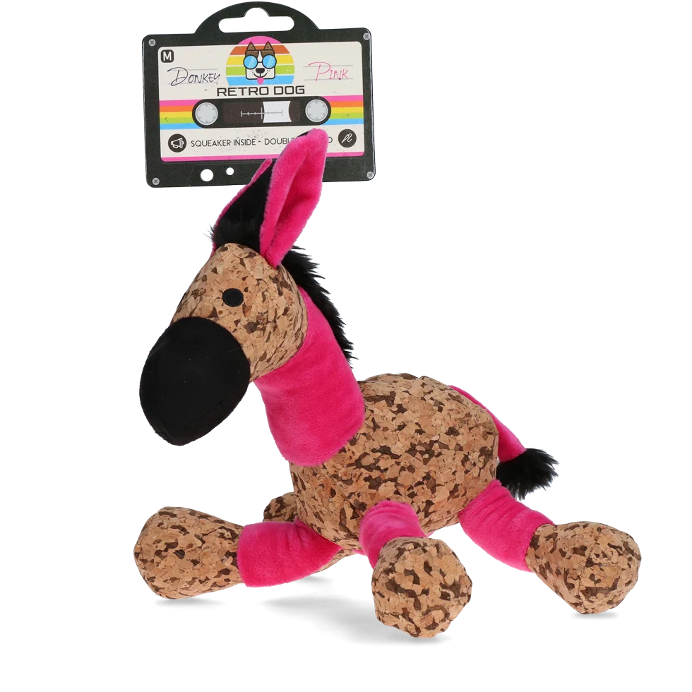 Jouet pour chien âne avec couineur, rose M, 26 x 33 cm – Retro Dog Donkey – Image 1