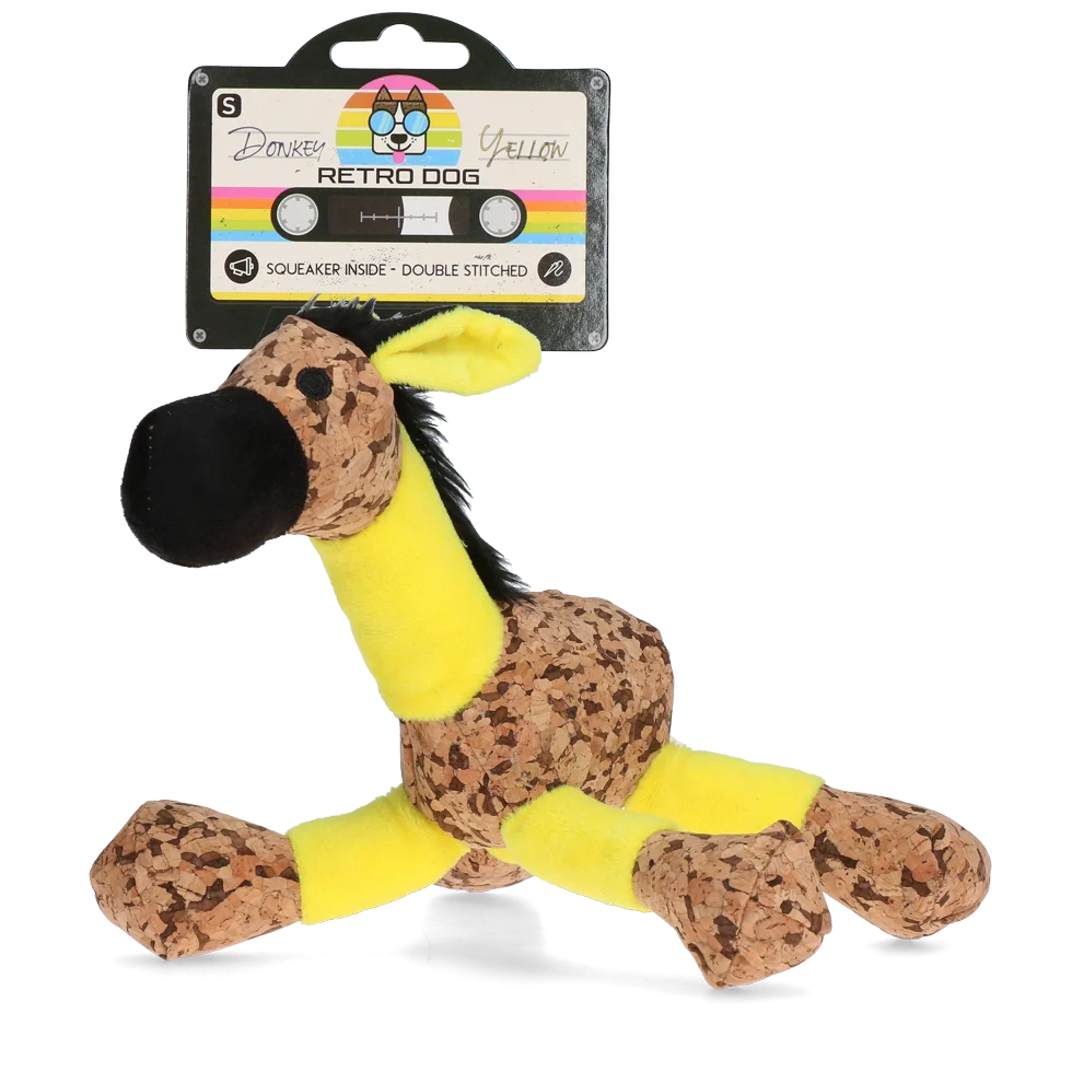 Peluche pour chien Âne avec couineur, jaune S – Retro Dog Donkey – Image 1