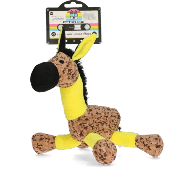 Peluche pour chien Âne avec couineur, jaune M – Retro Dog Donkey