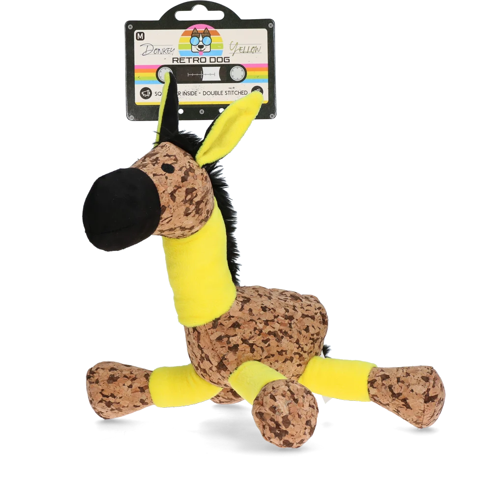 Peluche pour chien Âne avec couineur, jaune M – Retro Dog Donkey – Image 1