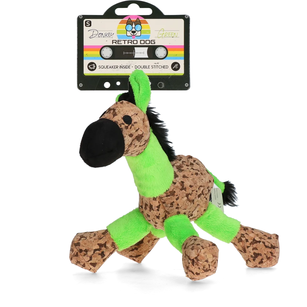 Peluche pour chien Âne avec couineur, Vert S – Retro Dog Donkey – Image 1