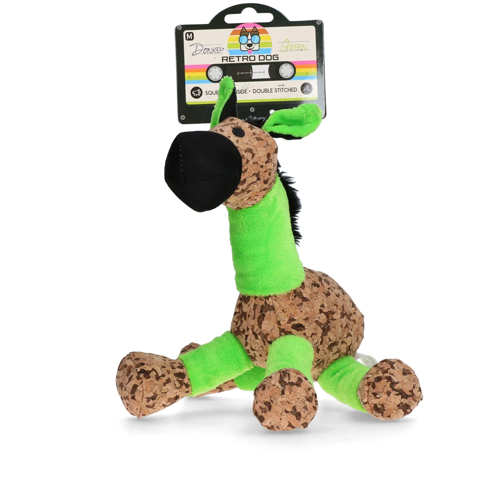 Peluche pour chien âne avec couineur, vert M – Retro Dog Donkey – Image 1