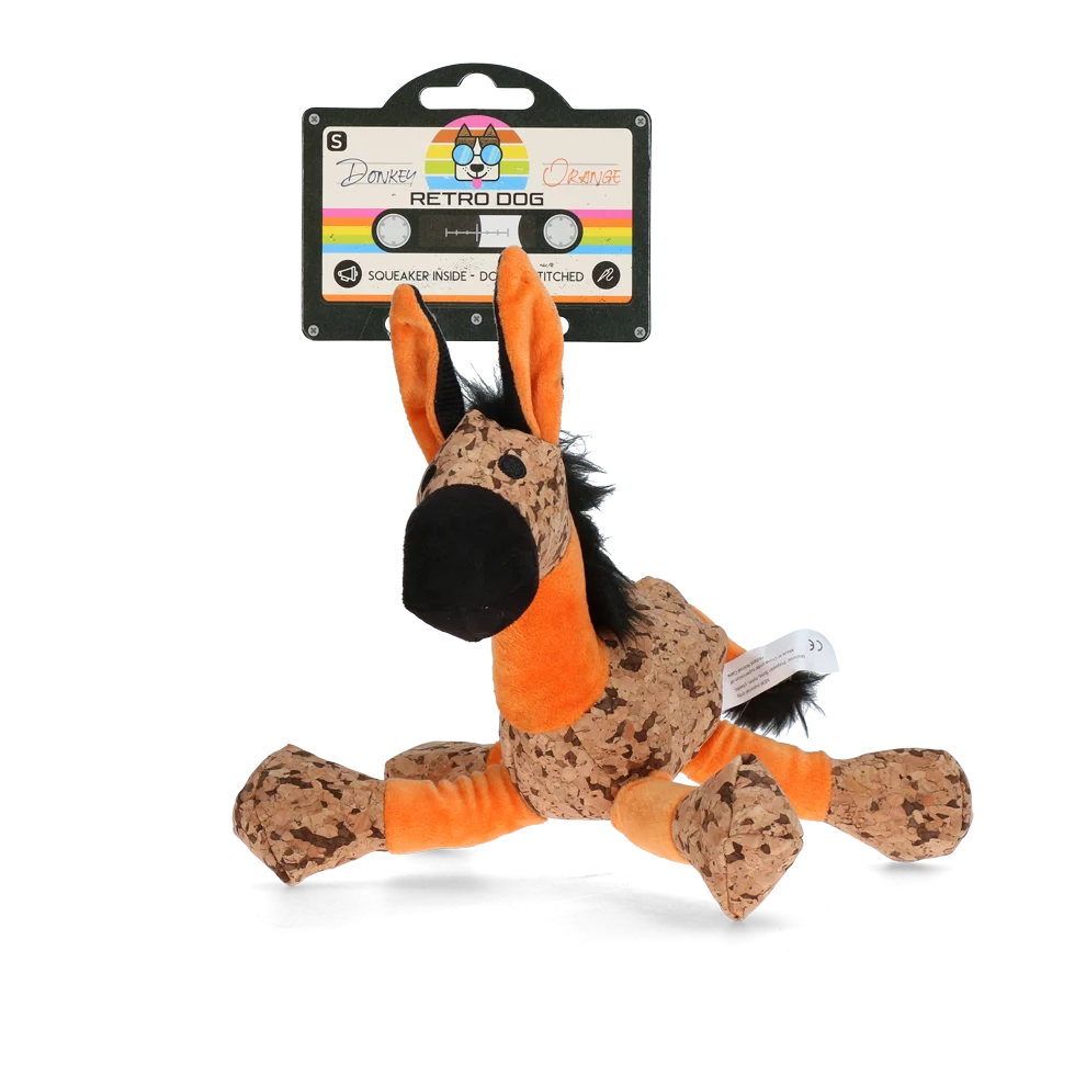 Peluche pour chien âne avec couineur, orange S – Retro Dog Donkey – Image 1