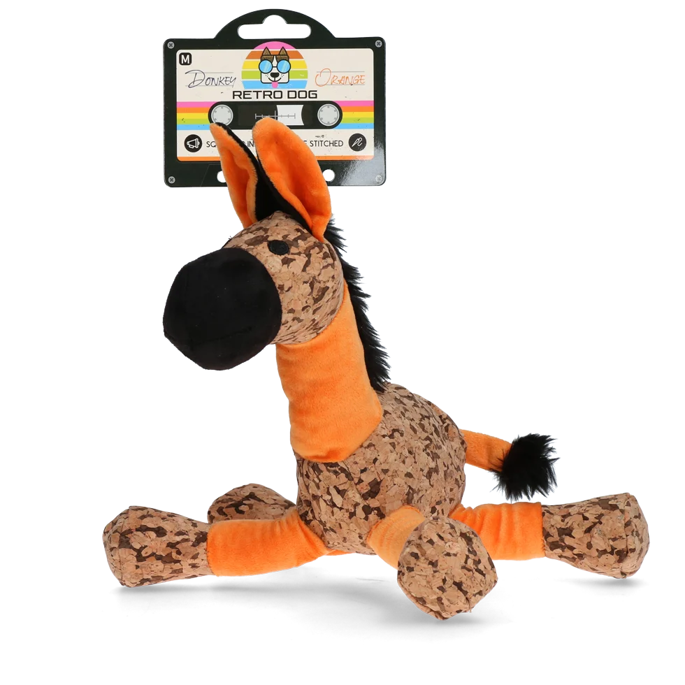 Peluche pour chien âne avec couineur, orange M – Retro Dog Donkey – Image 1