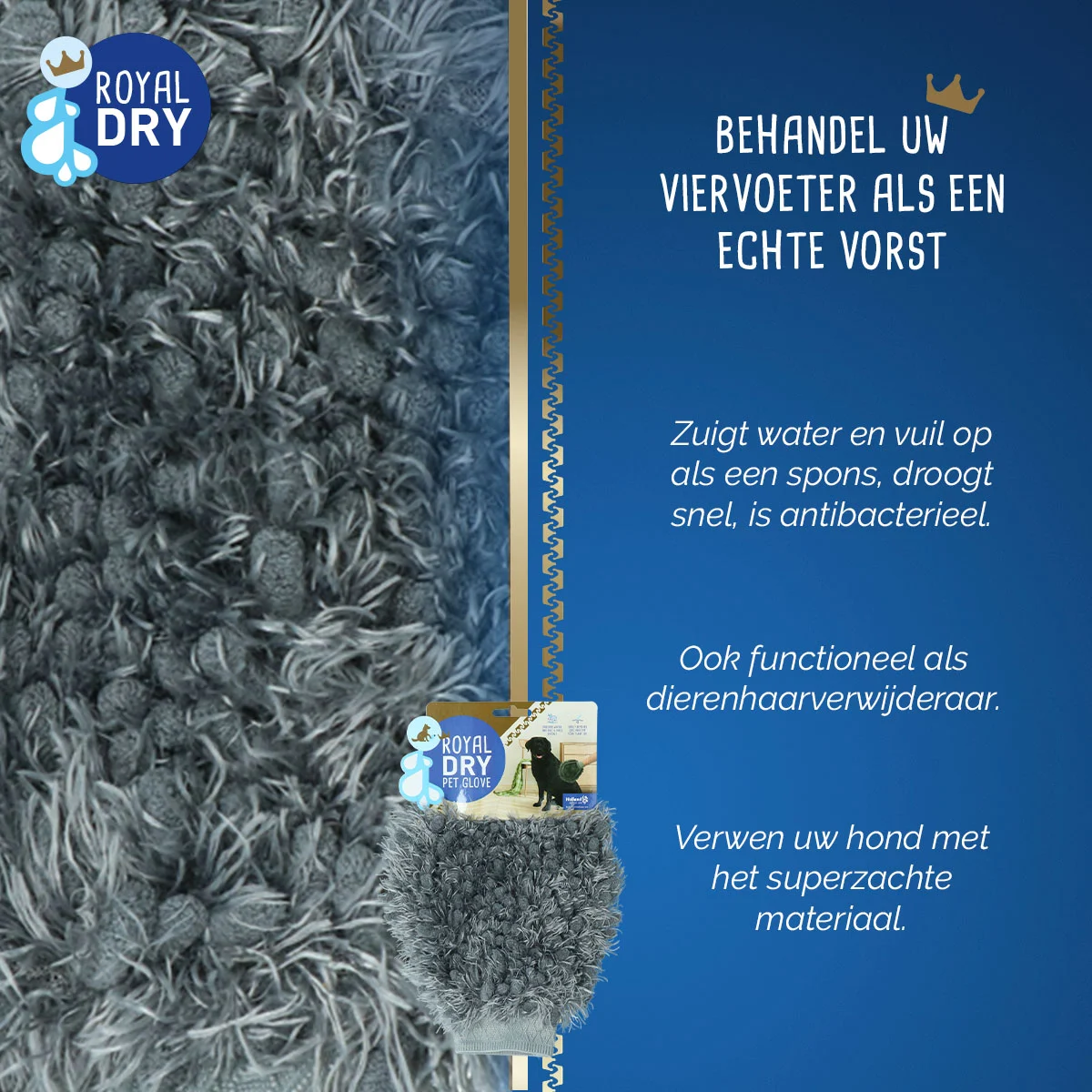 Gant de brossage en microfibre pour chien, 24 x 18 cm – Royal Dry – Image 4