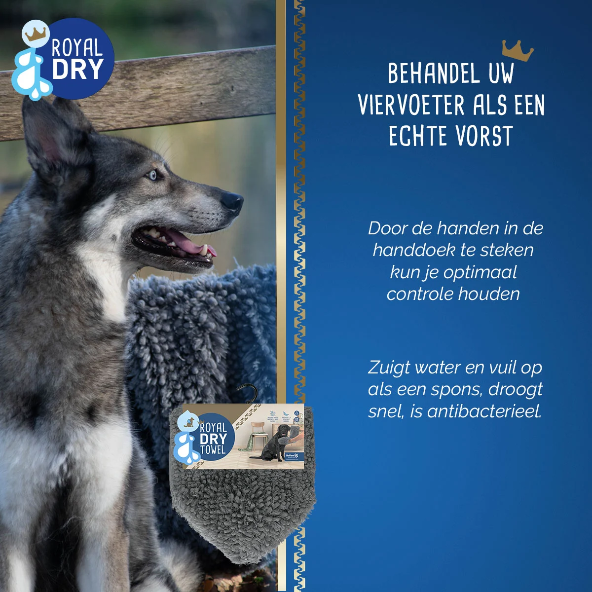 Serviette pour chien en microfibre avec poches pour les mains, 35 x 81 cm – Royal Dry – Image 4
