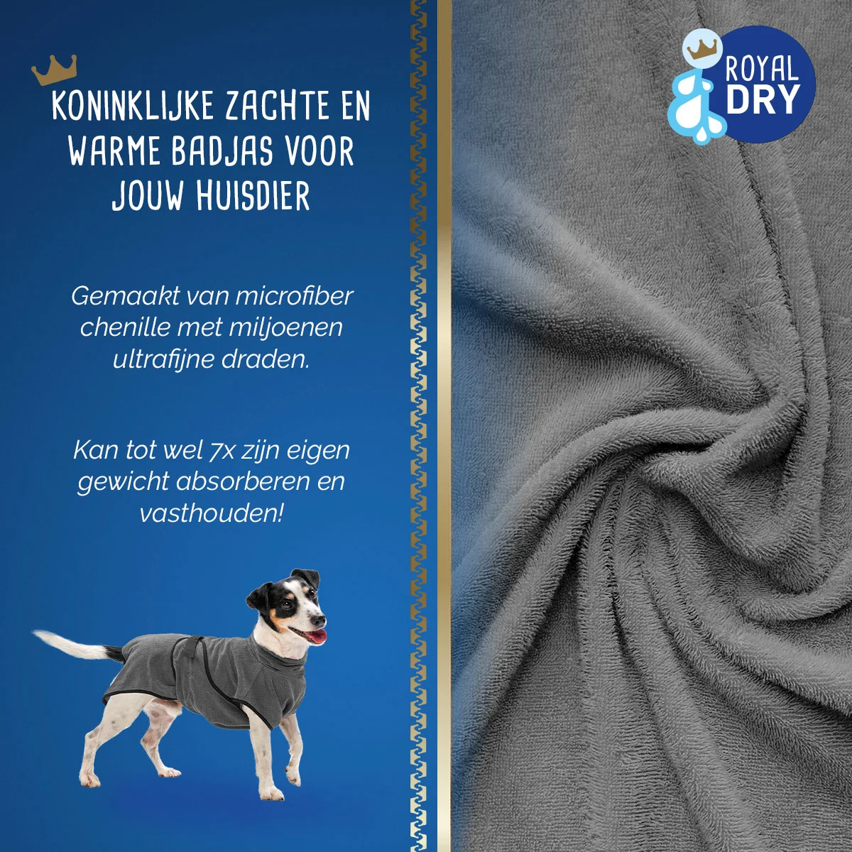 Peignoir pour chien en microfibre S, longueur de dos de 37 à 45 cm – Royal Dry – Image 4