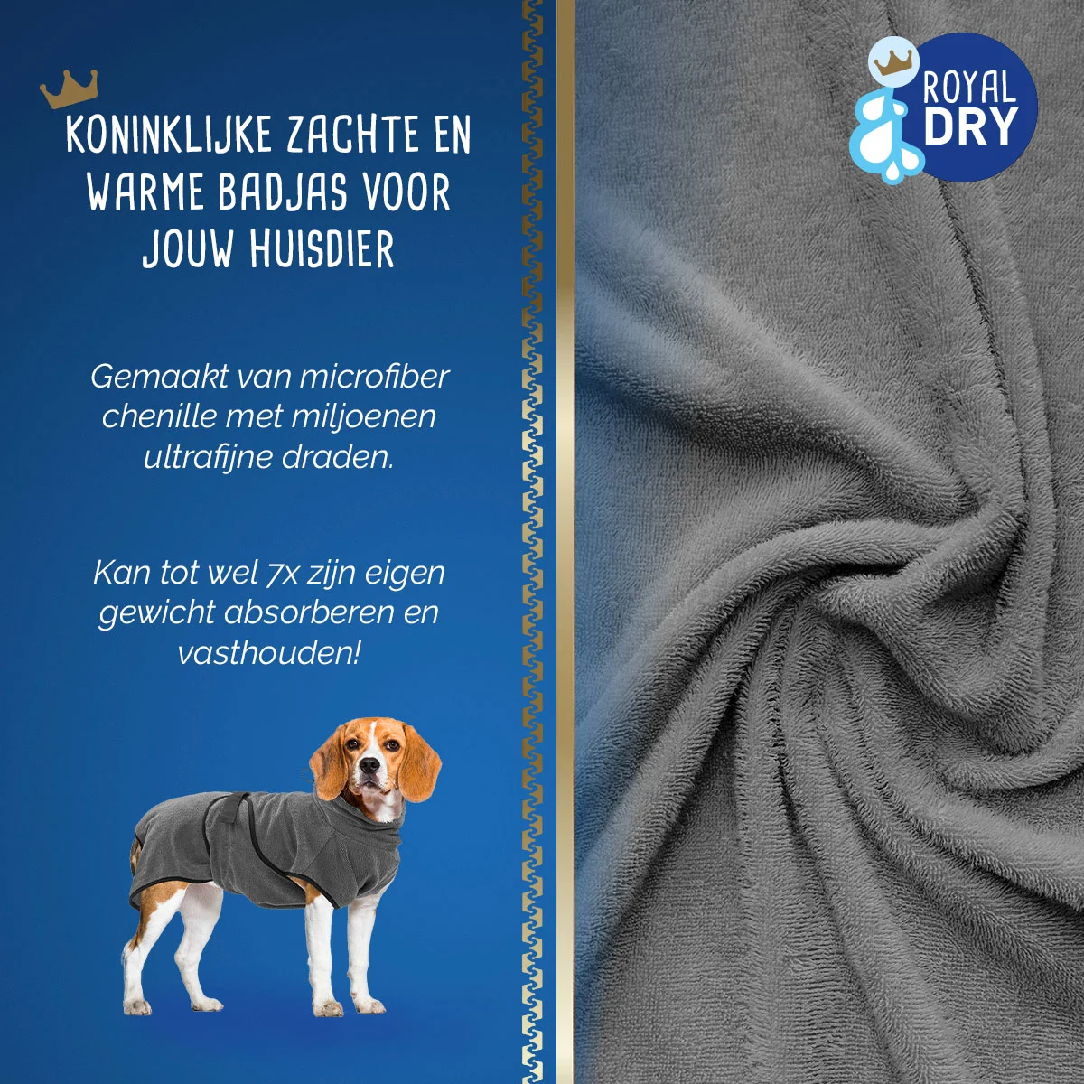 Peignoir pour chien en microfibre M, longueur de dos de 50 à 58 cm – Royal Dry – Image 3