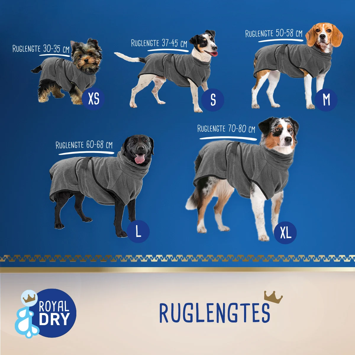 Sac de séchage pour chien en microfibre S, longueur de dos 40 cm – Royal Dry Doggy Bag – Image 3