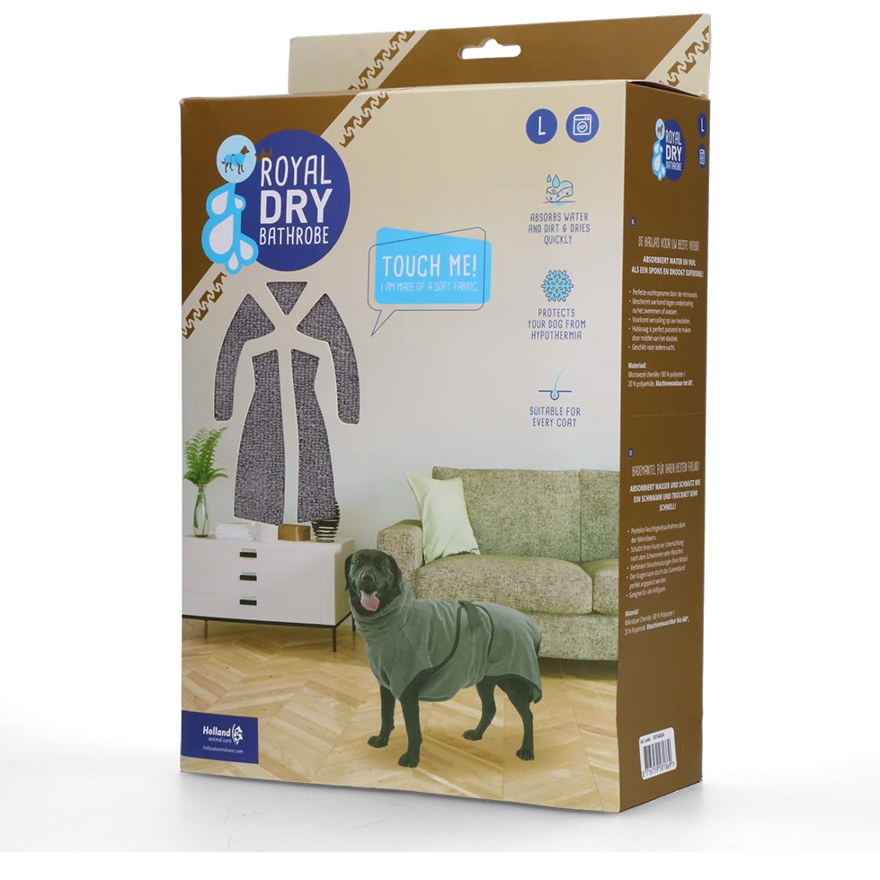 Peignoir pour chien en microfibre L, longueur de dos de 60 à 68 cm – Royal Dry – Image 1