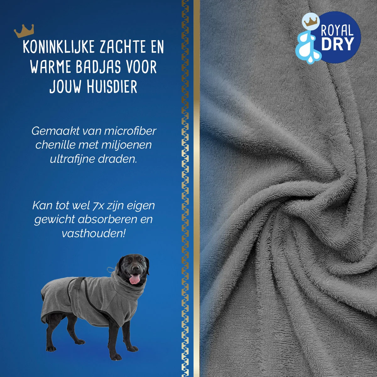 Peignoir pour chien en microfibre L, longueur de dos de 60 à 68 cm – Royal Dry – Image 3