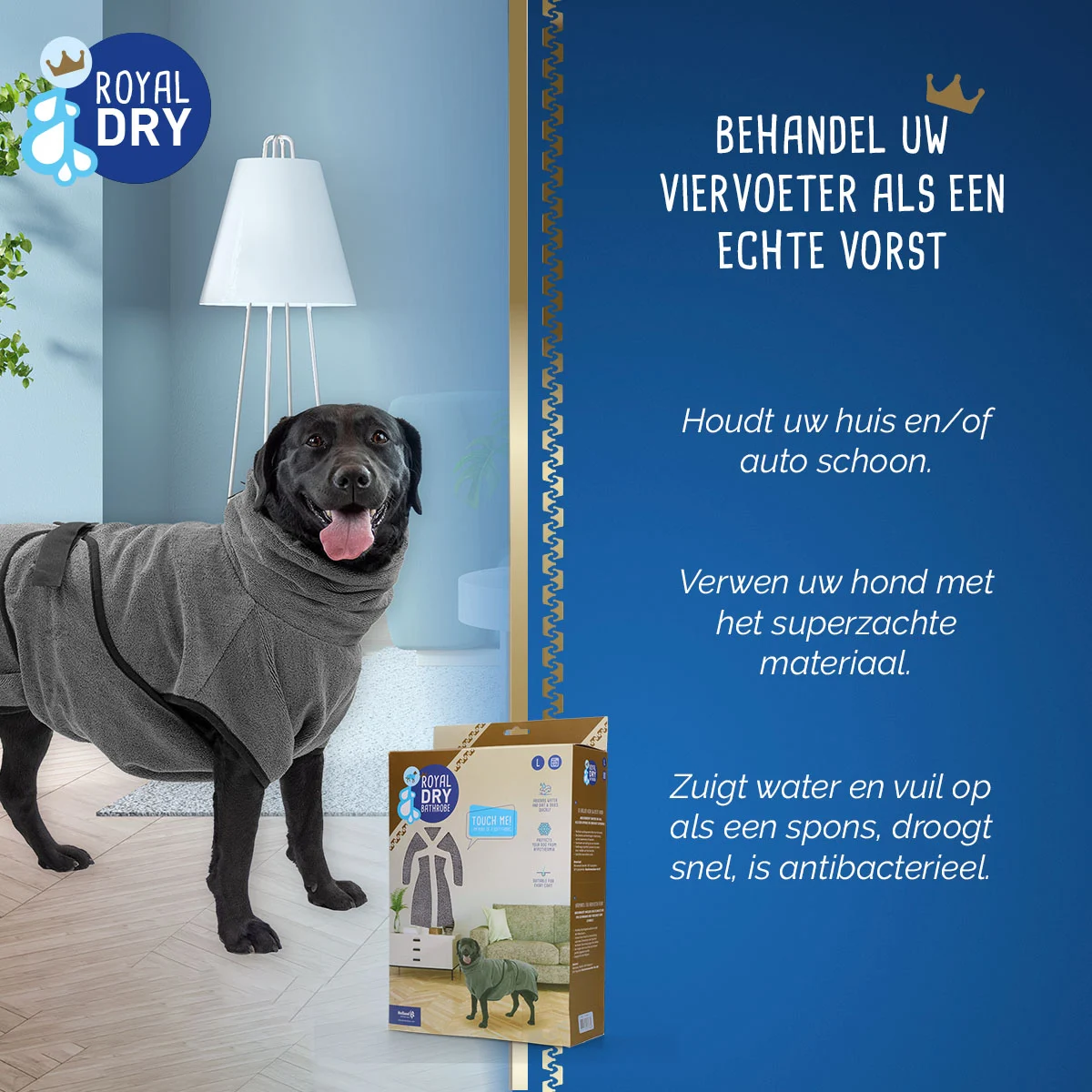 Peignoir pour chien en microfibre L, longueur de dos de 60 à 68 cm – Royal Dry – Image 4