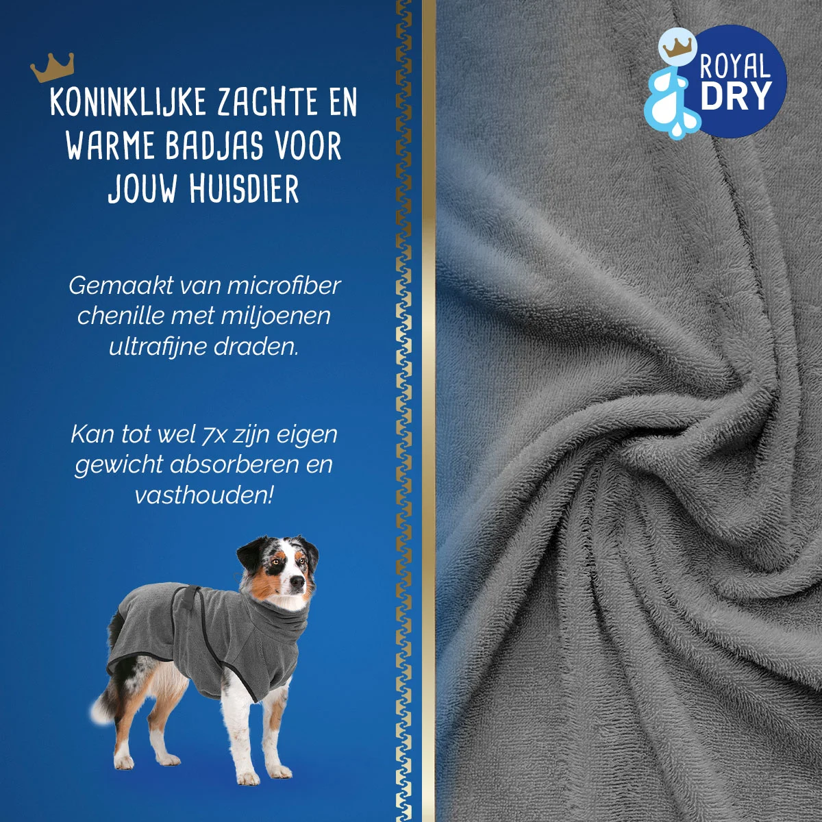 Robe de bain pour chien en microfibre XL, longueur de dos de 70 à 80 cm – Royal Dry – Image 3