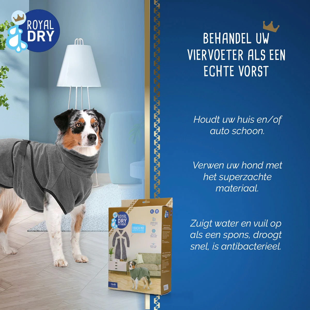 Robe de bain pour chien en microfibre XL, longueur de dos de 70 à 80 cm – Royal Dry – Image 4