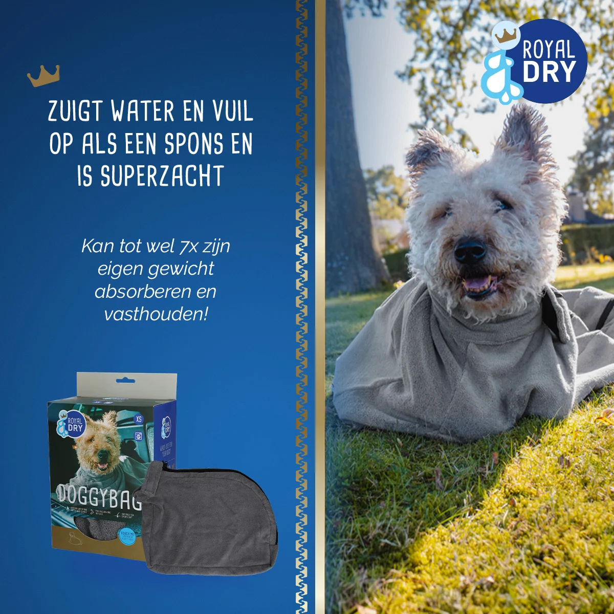 Sac séchant pour chien en microfibre XS, longueur de dos de 30 cm – Royal Dry Doggy Bag – Image 4